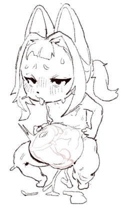 anthro biped black_eyes bodily_fluids cum cum_expulsion cum_inflation cum_inside eyebrows female fur genital_fluids hair inflation leaking_cum nude open_mouth simple_background solo standing sweat tongue tongue_out white_background skeleton265 imaspacebar_(character) domestic_cat felid feline felis mammal monochrome