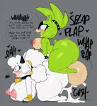 ambiguous_penetration anthro areola balls bell bell_collar big_balls big_breasts big_butt black_collar black_horn black_markings black_nose blue_eyes blue_sclera blush bodily_fluids breasts butt collar countershading cowbell cum cum_inside duo ear_piercing female floppy_ears fluffy fluffy_hair fur genital_fluids genitals green_body green_ears green_fur grey_background gynomorph gynomorph/female hair heart_symbol horn huge_balls huge_breasts huge_butt hyper hyper_balls hyper_genitalia insult intersex intersex/female markings moan nipples on_top on_top_of penetration piercing pink_areola pink_inner_ear pink_nipples pink_tongue profanity sex sharp_teeth simple_background tan_balls tan_body tan_countershading tan_inner_ear tan_skin teeth text thick_thighs tied_hair tongue tongue_out white_body white_ears white_fur white_wool wide_eyed wool_(fur) angstrom third-party_edit idw_publishing sega sonic_the_hedgehog_(comics) sonic_the_hedgehog_(idw) sonic_the_hedgehog_(series) lanolin_the_sheep_(sonic) surge_the_tenrec afrosoricid bovid caprine mammal sheep tenrec color_edit colored english_text hi_res