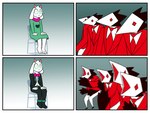 3_toes :< :v anthro barefoot black_tie_(suit) clothing eyewear feet glasses group male plantigrade suit toes bran-draws-things deltarune reaction_guys undertale undertale_(series) ralsei avian bovid caprine goat mammal swatchling 4:3 hi_res meme redraw