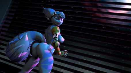 anthro aviator_goggles big_butt big_tail breasts butt cybernetic_arm cybernetic_limb cybernetics disability ear_piercing ear_ring eyewear female fur fur_markings goggles grey_body grey_fur grey_tail head_tuft looking_at_viewer machine markings mechanical_arm multicolored_body multicolored_fur multicolored_tail nebula nipples nude piercing prosthetic prosthetic_arm prosthetic_limb purple_body purple_fur purple_tail ring_piercing seductive smile solo space striped_body striped_fur striped_markings striped_tail stripes tail tail_markings tuft window silvarus warfaremachine_(modeler) ratchet_and_clank sony_corporation sony_interactive_entertainment rivet_(ratchet_and_clank) warfare_rivet alien felid feline lombax mammal 16:9 2022 3d_(artwork) digital_media_(artwork) hi_res widescreen