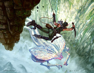 ambiguous_gender black_hair boots bottomwear braided_hair butt canyon clothing dagger duo falling footwear hair holding_dagger holding_melee_weapon holding_object holding_rope holding_weapon melee_weapon multi_arm multi_limb outside pants rope shoes smoke tail weapon white_body aaron_miller hasbro magic:_the_gathering wizards_of_the_coast eldrazi elf humanoid official_art