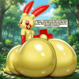 anthro belly big_breasts big_butt big_hipped breasts butt curvy_figure huge_breasts huge_butt huge_hips huge_thighs hyper hyper_breasts hyper_butt hyper_hips hyper_thighs nipples slightly_chubby thick_thighs voluptuous wide_hips jonhexelleirr nintendo pokemon generation_3_pokemon plusle pokemon_(species) absurd_res hi_res shaded simple_shading soft_shading