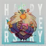 birthday_cake cake clothed clothing dessert food group hair hat headgear headwear not_furry party_hat size_difference standing text daria_arbuz league_of_legends riot_games tencent bard_(lol) humanoid 1:1 digital_media_(artwork) english_text hi_res