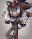 anthro black_body black_fur clothing electricity fur gloves grey_background handwear male red_body red_eyes red_fur simple_background solo standing spacecolonie sega sonic_the_hedgehog_(series) shadow_the_hedgehog eulipotyphlan hedgehog mammal 2015 watermark