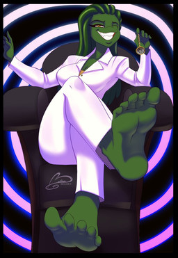 5_toes abstract_background anthro armchair barefoot bottomwear breasts chair clothing dreadlocks feet female foot_fetish foot_focus furniture green_body humanoid_feet hypnosis hypnotizing_viewer jacket looking_at_viewer mind_control pants pendulum plantigrade sitting smile soles solo spiral spiral_background suit toes toothy_grin topwear white_bottomwear white_clothing white_jacket white_pants white_suit white_topwear yellow_eyes ooo-belise-ooo komodo_dragon lizard monitor_lizard reptile scalie 2024 alternate_version_at_source hi_res