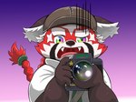 anthro biped braided_hair camera clothing hair hat headgear headwear male necktie red_body shirt solo topwear white_body young freakinglargeoof ikinarumi lifewonders tokyo_afterschool_summoners zhurong_(tas) ailurid mammal red_panda 2021 4:3 absurd_res hi_res