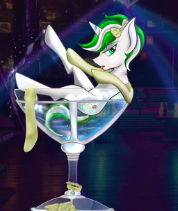 alcohol ambiguous_gender bar belt beverage clothing cocktail container cup cutie_mark drinking feral glass green_eyes horn in_container in_cup jewelry legwear lights martini necklace night nightclub ribbons solo stockings tongue dainoth hasbro my_little_pony mythology fan_character mint_leaf_(oc) equid equine mammal mythological_creature mythological_equine unicorn hi_res