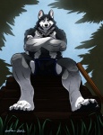 2012 4_toes abs anthro biceps big_muscles black_nose blue_eyes bondage_gear bulge canine claws clothing crossed_arms dog fangs fur grass grey_fur grin husky kougatalbain leather logs looking_at_viewer male muscles outside pecs pose rurik shorts sitting sky smile solo teeth toe_claws topless wfa
Rating: Questionable
Score: 11
User: BlackBoltEX
Date: June 29, 2013