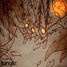 ambiguous_gender d20 dice ears_up ensnared feral forest holidays jungle leaf open_mouth orange_dice plant raised_tail solo suspension tail tree vines wide_eyed wysdrem halloween hybrid mammal 1:1 hi_res