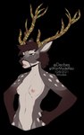 anthro antlers areola blue_eyes breasts brown_hair female hair hands_on_hips horn navel nipples nude open_mouth pink_areola pink_nipples simple_background solo teeth tongue transparent_background kittydee aeltheric_(stella_asher) deer mammal 2021 alpha_channel artist_name dated digital_media_(artwork) half-length_portrait hi_res portrait