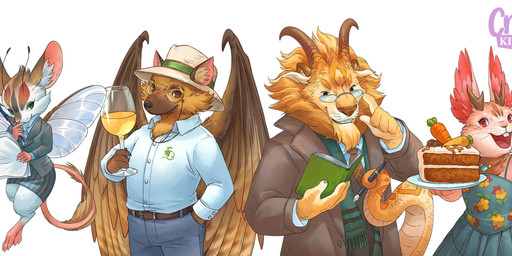 anthro belt book bottomwear brown_body brown_fur buckteeth business_suit clothing container cup dress drinking_glass eyewear feathered_wings feathers female fungus fur glass glass_container glass_cup glasses group hat headgear headwear holding_book holding_container holding_cup holding_drinking_glass holding_fork holding_object holding_pen holding_wine_glass horn insect_wings looking_at_viewer male mushroom necktie pants pen pink_body pink_fur ribbons scarf shirt simple_background size_difference skirt smile suit tail teeth topwear whiskers white_background wine_glass wings sandara critter_kitchen mythology badger dragon felid hybrid lagomorph leporid lion mammal mustelid musteline mythological_creature mythological_scalie pantherine rabbit scalie 2025 absurd_res digital_media_(artwork) hi_res official_art