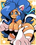 blue_eyes blue_hair breasts female hair inner_ear_fluff long_hair looking_at_viewer smile solo tan_body tan_skin tuft legendofnerd capcom darkstalkers felicia_(darkstalkers) animal_humanoid felid felid_humanoid feline feline_humanoid humanoid mammal mammal_humanoid 2023 4:5 hi_res signature