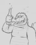 alcohol anthro beer beverage drunk male simple_background substance_intoxication white_background ronraccoon cregon alligator alligatorid crocodile crocodilian reptile scalie 4:5 monochrome sketch