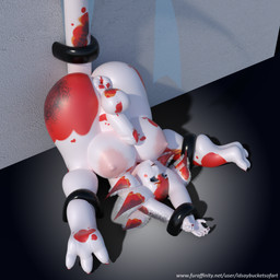 anthro anus big_breasts breasts external_gills frill_(anatomy) genitals gills gynomorph intersex membrane_(anatomy) membranous_frill non-mammal_breasts penis restrained slightly_chubby solo text idsaybucketsofart berry_chen amphibian aquatic axolotl mole_salamander salamander 1:1 3d_(artwork) digital_media_(artwork) hi_res url