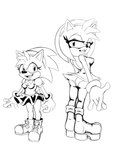 accessory anthro boots bottomwear bracelet breasts butt clothing dress duo eyelashes female footwear gloves hair_accessory hairband handwear jewelry panties shirt shoes skirt tail topwear underwear lewdsharx classic_sonic_(universe) sega sonic_the_hedgehog_(series) amy_rose classic_amy_rose eulipotyphlan hedgehog mammal absurd_res hi_res line_art monochrome