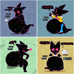 3_toes 4_panel_comic abdominal_bulge bed belly bench big_belly black_body black_fur bloated bottomless claws clothed clothing clothing_lift dark_body dark_fur duo endosoma feet fur furniture gameplay_mechanics glowing glowing_eyes hoodie hoodie_only male nose_bubble nude offscreen_character park park_bench partially_clothed permanent permanent_endosoma pointy_ears public safe_vore shirt shirt_lift soft_vore text toes topwear topwear_only unseen_prey vore wiggle_lines pawplants veecee void_fluff 1:1 absurd_res comic english_text hi_res sequence