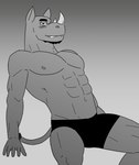 5_fingers abs anthro beard blush boxer_briefs briefs clothed clothing eyebrows facial_hair fingers grey_body grey_skin grin horn looking_at_viewer male muscular nipples simple_background smile solo thick_eyebrows underwear underwear_only nihilistdigby beran_(nihilistdigby) mammal rhinoceros absurd_res hi_res monochrome