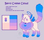 3_eyes cheek_tuft facial_tuft female feral fluffy fluffy_chest fluffy_tail freckles halo heart_(marking) markings multi_eye solo tail text tuft wings angie_imagines berry_cream_cloud_(angie_imagines) angel felid feline hybrid mammal absurd_res english_text hi_res model_sheet nonbinary_(lore)