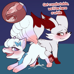accessory alternate_color animal_genitalia animal_penis ass_to_ass blush bodily_fluids bow_ribbon canine_genitalia canine_penis cheek_tuft chest_tuft cum cum_from_vagina cum_in_uterus cum_in_vagina cum_inside cum_on_ground duo ejaculation facial_tuft fangs female female_penetrated feral feral_on_feral feral_penetrated feral_penetrating feral_penetrating_feral fur fur_tuft genital_fluids genitals gradient_fur hair_accessory hair_bow hair_ribbon head_tuft heart_pupils heart_symbol inaccurate_knotting internal internal_vaginal interspecies kerchief knot knotted_penis knotting leaking_cum looking_at_another looking_at_partner looking_back looking_back_at_another looking_back_at_partner male male/female male_penetrating male_penetrating_female on_one_leg open_mouth open_smile paws penetration penile penile_penetration penis pink_penis purple_eyes quadruped raised_tail red_body red_eyes red_fur reverse_doggystyle ribbons sex side_view smile standing tail teeth tongue_showing tuft uterus vaginal vaginal_canal vaginal_knotting vaginal_penetration white_body white_fur porldraws nintendo pokemon apricity_(apricitypix) fan_character lithi_the_fennekin alolan_form alolan_vulpix fennekin generation_6_pokemon generation_7_pokemon pokemon_(species) regional_form_(pokemon) 2024 absurd_res digital_drawing_(artwork) digital_media_(artwork) hi_res