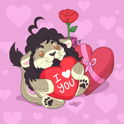 anthro box_of_chocolates candy chocolate dessert flower food heart_symbol holidays love male plant plushie rose_(flower) solo naoto valentine's_day animate_inanimate felid lion living_plushie mammal pantherine 1:1 cel_shading digital_drawing_(artwork) digital_media_(artwork) hi_res shaded