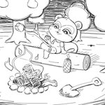 campfire camping candy dessert female food marshmallow night sitting solo thermos simski animal_crossing nintendo pecan_(animal_crossing) mammal rodent sciurid tree_squirrel 1:1 hi_res monochrome