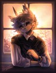 anthro clothed clothing felid feline fingers fur hair hi_res horn inner_ear_fluff male mammal riko_sakari rikosakari solo tuft whiskers window