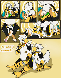 anthro assimilation brainwashing bulge clone cloning dialogue dominant door_knocker duo ear_piercing forced forced_transformation hypnosis latex male male/male mind_control nipple_piercing nipples null piercing ringed_eyes smile submissive text transformation twinning captaincronus benji_(himbocorgi) avian bird canid canine canis domestic_dog herding_dog mammal pastoral_dog welsh_corgi comic english_text