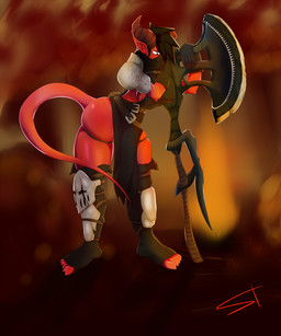 armor axe belt big_breasts breasts butt clothed clothing curvy_figure female gloves hair handwear horn humanoid_pointy_ears melee_weapon not_furry pointy_ears simple_background solo standing thick_thighs voluptuous weapon wide_hips standing_tough dungeons_and_dragons hasbro wizards_of_the_coast demon demon_humanoid horned_humanoid humanoid tiefling 2018 absurd_res digital_media_(artwork) hi_res