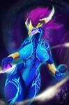 anthro big_breasts blue_body breasts butt claws crossgender extreme_size_difference female glowing hair horn looking_at_viewer macro markings nude simple_background size_difference smile solo tail thick_thighs wide_hips dragheti asian_mythology league_of_legends mythology riot_games tencent aurelion_sol_(lol) dragon eastern_dragon monster mythological_creature mythological_scalie reptile scalie absurd_res digital_drawing_(artwork) digital_media_(artwork) hi_res