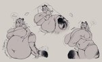 belly belly_touching_floor big_belly big_breasts blush blush_lines bodily_fluids breast_expansion breasts cleavage clothed clothing dialogue drooling expansion female holding_belly holding_breast huge_belly huge_breasts huge_thighs hyper hyper_breasts lying markings on_side open_mouth overstuffed overweight overweight_humanoid panties rumbling_stomach saliva short_stack simple_background sleeping solo sound_effects speech_bubble standing striped_markings striped_tail stripes stuffing sweat tail tail_markings text thick_thighs underwear weight_gain yawn cakecatboy lyra_(cakecatboy) animal_humanoid felid felid_humanoid humanoid mammal mammal_humanoid pantherine pantherine_humanoid tiger_humanoid hi_res monochrome