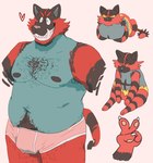 anthro belly body_hair chest_hair clothed clothing fur grin happy_trail heart_symbol male moobs nipples overweight overweight_anthro overweight_male pink_clothing pink_underwear red_body red_fur simple_background smile solo three-quarter_view underwear underwear_only chuchowriggle nintendo pokemon felid feline generation_7_pokemon incineroar mammal pokemon_(species) 2021 absurd_res digital_media_(artwork) hi_res