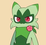 anthro cheek_tuft dipstick_ears ear_markings facial_tuft fur fur_tuft green_arms green_body green_ears green_fur green_tuft iris multicolored_ears pupils simple_background solo tuft sum nintendo pokemon floragato generation_9_pokemon pokemon_(species)