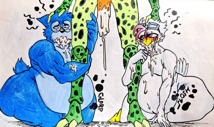 anthro bodily_fluids cum cum_drool cum_inflation cum_inside genital_fluids genitals group hand_on_hair hanging_on_partner inflation kneeling machine male male/male nude penis pregnant pregnant_male standing trio canstraw dragon_ball sega sonic_the_hedgehog_(series) cell_(dragon_ball) imperfect_cell king_furry simon_(salurncat) android avian bird cockatiel cockatoo humanoid parrot robot absurd_res hi_res