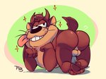 anthro balls bent_over big_tongue butt fur genitals male penis presenting raised_tail simple_background smile solo sparkles tail teeth tongue tongue_out topony looney_tunes warner_brothers tasmanian_devil_(looney_tunes) dasyurid dasyuromorph mammal marsupial tasmanian_devil hi_res