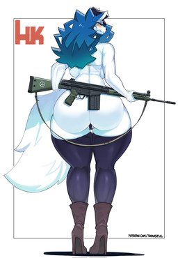 762x51 anthro battle_rifle big_breasts big_butt bikini bikini_top black_clothing black_legwear black_sclera black_thigh_highs blue_hair blush blush_lines boots breast_squish breasts bubble_butt butt camel_toe clothing company_logo eyebrows eyeshadow female flash_hider footwear fur g3 gradient_hair gun gun_sling hair high_heeled_boots high_heels hk_g3 holding_gun holding_object holding_ranged_weapon holding_weapon huge_breasts huge_butt legwear looking_at_viewer looking_back looking_back_at_viewer makeup mostly_nude_anthro mostly_nude_female peace_symbol pussy_from_back ranged_weapon rear_view rifle shoes solo squish swimwear tail thick_thighs thigh_highs thigh_squish thong two-piece_swimsuit underwear weapon white_body white_eyebrows white_eyes white_fur white_tail tianiseul heckler_and_koch jisoo_(tianiseul) canid mammal skulldog_(species) 2026 digital_drawing_(artwork) digital_media_(artwork) hi_res signature