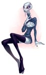 breastless_clothing breasts clothed clothing female legwear looking_at_viewer nipples not_furry sitting small_breasts solo stockings thigh_highs laurlaur star_wars taun_we alien alien_humanoid humanoid kaminoan full-length_portrait portrait