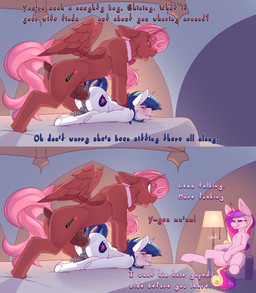 anal anal_penetration animal_genitalia animal_penis anus ass_up backsack balls bed blush bodily_fluids brown_body butt chair cuck_chair cuckquean cutie_mark dialogue dirty_talk equine_anus equine_genitalia equine_penis erection eyelashes feathered_wings feathers female feral feral_on_feral feral_penetrated feral_penetrating feral_penetrating_feral fur furniture gay_in_front_of_girls genital_fluids genitals group hair hooves horn humor husband_and_wife lamp larger_male looking_pleasured lying male male/male male_penetrated male_penetrating male_penetrating_male married_couple masturbation multicolored_hair nude on_bed on_front onomatopoeia open_mouth penetration penile penile_penetration penis penis_backwards penis_size_difference pink_body pink_hair puffy_anus pupils quadruped sex sitting size_difference smaller_male smaller_penetrated smile sound_effects spread_legs spreading tail text tongue tongue_out trio vaginal vaginal_masturbation voyeur vulva white_body wings chapaevv friendship_is_magic hasbro my_little_pony mythology fan_character princess_cadance_(mlp) rose_tint shining_armor_(mlp) equid equine mammal mythological_creature mythological_equine unicorn winged_unicorn absurd_res digital_media_(artwork) english_text hi_res