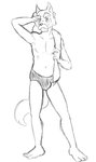 anthro barefoot beard bulge clothed clothing colored_swimwear facial_hair feet holding_object holding_towel male mature_anthro mature_male mustache navel simple_background solo speedo swimwear topless towel white_background thegreatmatsutzu canid canine mammal black_and_white monochrome sketch