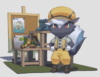 anthro boots clothing flat_cap footwear fur hat headgear headwear male red_eyes shoes smile solo rangai animal_crossing nintendo kicks_(animal_crossing) mammal mephitid skunk 2012