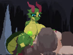 abdominal_bulge anthro big_breasts big_egg breasts cave countershading duo egg egg_transformation female female/female genitals green_body green_nipples huge_breasts nipples oviposition penetration pussy ridiculous_fit spread_legs spreading transformation transformation_through_vore unbirthing vaginal vore pthalo sound_warning wolf_a_(pthalo) canid canine canis kobold mammal scalie wolf animated digital_media_(artwork) pixel_(artwork) pixel_animation sound webm