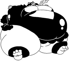 3_toes 4_fingers air_inflation anthro belly belly_expansion belly_inflation big_belly big_cheeks body_inflation expansion feet fingers huge_belly inflation looking_down looking_down_at_self male moobs sharp_teeth simple_background solo teeth toes white_background dreamart nintendo pokemon canid canine generation_9_pokemon legendary_pokemon mammal okidogi pokemon_(species) black_and_white hi_res monochrome