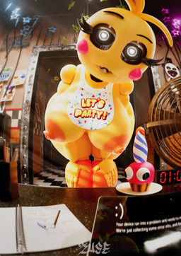 anthro beakless bent_over bib big_breasts breasts electric_fan eyebrows female fingers furniture glowing glowing_eyes inside looking_at_viewer machine nipple_piercing nipples non-mammal_breasts non-mammal_nipples office open_mouth piercing raised_eyebrow sharp_teeth solo table teeth text thick_thighs zuse_q jams3d_(modeler) mipsmiyu_(modeler) rubbinchan_(modeler) five_nights_at_freddy's five_nights_at_freddy's_2 scottgames cupcake_(fnaf) lovetaste_chica toy_chica_(fnaf) animatronic avian bird chicken galliform phasianid robot robot_anthro 2025 3d_(artwork) absurd_res digital_media_(artwork) english_text hi_res watermark