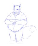 anthro clothing fur male overweight shirt solo topwear unbuttoned wildside joe_forest_(wildside) canid canine fox mammal 2016 monochrome