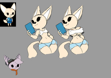 anthro areola areola_slip big_breasts black_eyes black_eyewear black_goggles black_nose blue_bottomwear blue_clothing blue_shorts bottomwear breasts brown_areola cleavage closed_smile clothed clothed_anthro clothed_female clothing cropped_tank_top dolphin_shorts ear_piercing ear_ring empty_eyes eyelashes eyewear eyewear_on_head female female_anthro fur goggles goggles_on_head grey_background holding_tablet hotpants lying midriff mouth_closed multicolored_bottomwear multicolored_clothing multicolored_shorts navel nipple_outline no_bra on_back orange_scarf piercing pointy_ears prick_ears purple_body purple_fur ring_piercing scarf shirt shorts simple_background small_breasts smile solo tablet tail tan_body tan_ears tan_fur tan_tail tank_top topwear two_tone_bottomwear two_tone_clothing two_tone_shorts under_boob white_bottomwear white_clothing white_inner_ear white_shirt white_shorts white_tank_top white_topwear wide_hips wayesh aggretsuko ratchet_and_clank sanrio sony_corporation sony_interactive_entertainment fenneko rivet_(ratchet_and_clank) canid canine fennec_fox fox lombax mammal true_fox absurd_res hi_res multiple_images reference_image