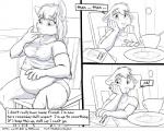 5:4 anthro canid canine clothed clothing comic dialogue duo english_text faf fafcomics female fox furniture greyscale hetty_(faf) jimmy_(faf) male mammal monochrome nipple_outline obese overweight panties sitting table text underwear