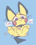 anus balls blush erection generation_2_pokemon genitals male nintendo penis pichu pokemon pokemon_(species) simple_background simple_eyes smile solo tempura_puppy text yellow_body