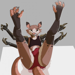 4_arms anthro biped bulge butt clothed clothing detailed_bulge fur genital_outline looking_at_viewer male male_anthro multi_arm multi_limb penis_outline presenting presenting_hindquarters prosthetic prosthetic_arm prosthetic_limb simple_background solo tail teeth underwear pimientanas american_opossum mammal marsupial virginia_opossum 1:1 digital_media_(artwork) hi_res