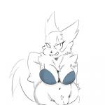 anthro bottomless bra breasts clothed clothing female genitals navel pubes pussy smile solo underwear pokebii nintendo pokemon generation_3_pokemon pokemon_(species) zangoose 1:1 low_res