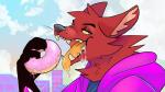 anthro black_nose bodily_fluids brown_body brown_fur cloud dessert doughnut food fur male open_mouth orange_tongue pastry purple_background saliva simple_background solo tongue unusual_anatomy unusual_arms youtuber secretcorgi pyrocynical canid canine fox mammal 16:9 hi_res widescreen