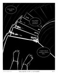 black_background border bottomwear clothing dialogue feet flooding foot_in_water high-angle_view pants simple_background solo water waterfall sharkinthepark 2025 4:5 absurd_res animated animated_comic black_and_white comic hi_res monochrome short_playtime